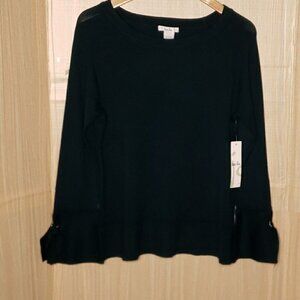 Isela Womens New Dark Green Bell Tie Sleeve Sweater Medium